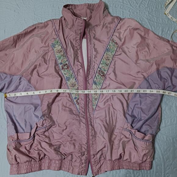Vintage windbreaker mauve floral 2X Golden Girls grandmacore **No zipper pull** - Picture 7 of 11